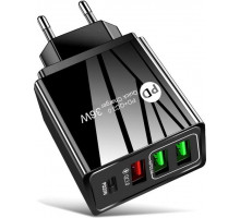 Зарядний пристрій Mirrow 3 USB Type-C Super Charge/Quick Charge 36W Black (498567566)