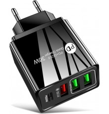 Зарядний пристрій Mirrow 3 USB Type-C Super Charge/Quick Charge 36W Black (498567566)