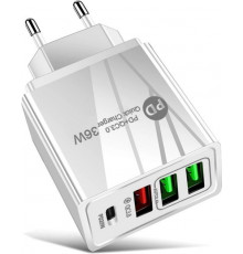 Зарядний пристрій Mirrow 3 USB Type-C Super Charge/Quick Charge 36W White (985741235)