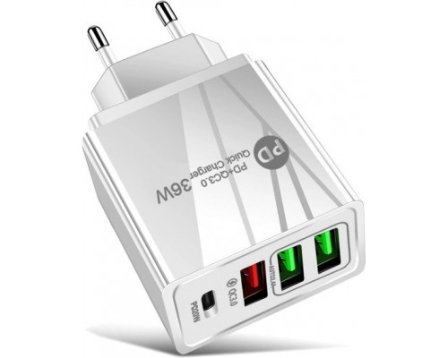 Зарядний пристрій Mirrow 3 USB Type-C Super Charge/Quick Charge 36W White (985741235) Зарядний пристрій Mirrow 3 USB Type-C Super Charge/Quick Charge 36W White (985741235)