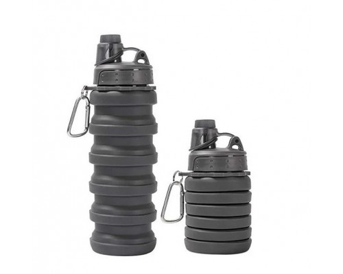 Складана силіконова пляшка для води та напоїв з карабіном water bottle Чорна (7452994123) Складана силіконова пляшка для води та напоїв з карабіном water bottle Чорна (7452994123)
