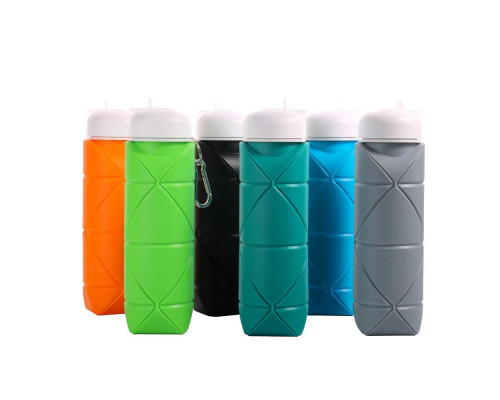 Складна силіконова пляшка для води і напоїв з карабіном water bottle 600 мл Чорний (С051120)