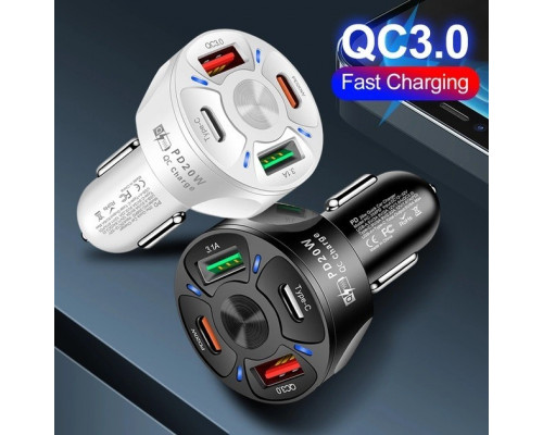 Автомобільний зарядний пристрій No Brand CWa 2USB 2Type-C PD20W QC 3.0 White (3650552) Автомобільний зарядний пристрій No Brand CWa 2USB 2Type-C PD20W QC 3.0 White (3650552)