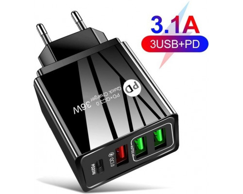 Зарядний пристрій Mirrow 3 USB Type-C Super Charge/Quick Charge 36W Black (498567566) Зарядний пристрій Mirrow 3 USB Type-C Super Charge/Quick Charge 36W Black (498567566)