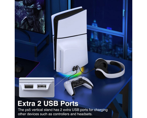 Вертикальний стенд BebonCool для Sony PlayStation PS5 Slim з RGB підсвічуванням і 2 USB Hub Білий Вертикальний стенд BebonCool для Sony PlayStation PS5 Slim з RGB підсвічуванням і 2 USB Hub Білий