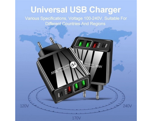 Зарядний пристрій Mirrow 3 USB Type-C Super Charge/Quick Charge 36W Black (498567566) Зарядний пристрій Mirrow 3 USB Type-C Super Charge/Quick Charge 36W Black (498567566)