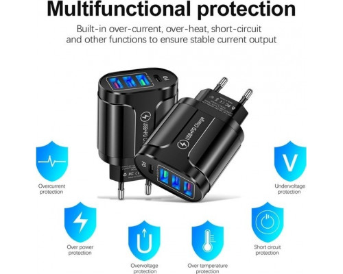 Зарядний пристрій Mirrow 3 USB Type-C Super Charge/Quick Charge 3.0 5V/2.4A Black (355621451) Зарядний пристрій Mirrow 3 USB Type-C Super Charge/Quick Charge 3.0 5V/2.4A Black (355621451)