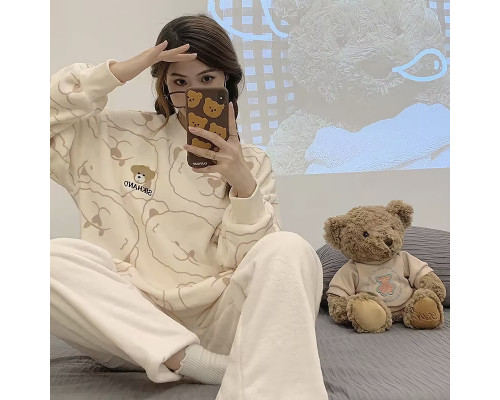 Жіноча піжама Lesko 305 Bear L White-Brown Жіноча піжама Lesko 305 Bear L White-Brown
