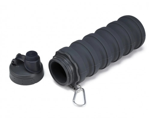 Складана силіконова пляшка для води та напоїв з карабіном water bottle Чорна (7452994123) Складана силіконова пляшка для води та напоїв з карабіном water bottle Чорна (7452994123)
