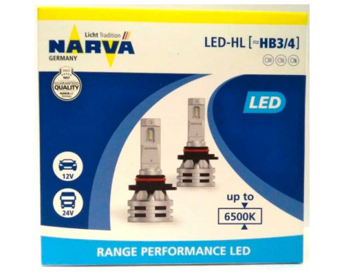 Комплект діодних ламп Narva 18038 HB3/HB4 12/24v 6500K X2 24W RPL Range Performance Комплект діодних ламп Narva 18038 HB3/HB4 12/24v 6500K X2 24W RPL Range Performance