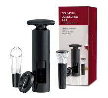 Набір для вина BAR 4в1 механічний штопор/аератор/пробка/ніж для фольги 4 предмети Чорний (C051399)