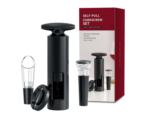 Набір для вина BAR 4в1 механічний штопор/аератор/пробка/ніж для фольги 4 предмети Чорний (C051399)