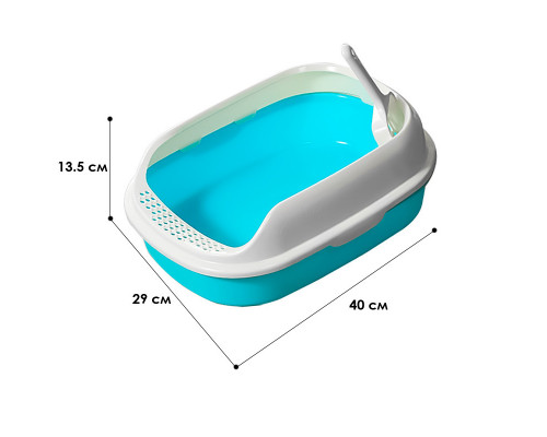 Туалет для кішок з лопаткою Taotaopets 226611 Blue 40х29х13.5 см Туалет для кішок з лопаткою Taotaopets 226611 Blue 40х29х13.5 см