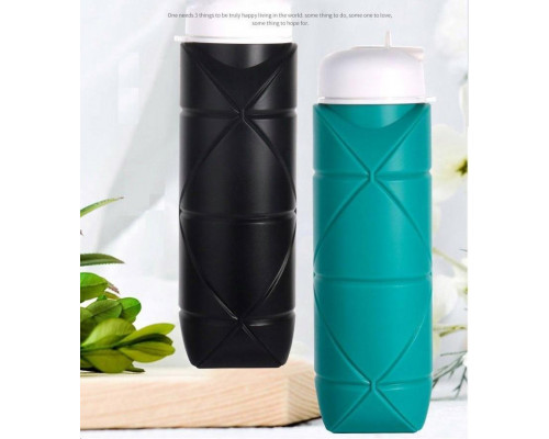 Складна силіконова пляшка для води і напоїв з карабіном water bottle 600 мл Чорний (С051120)