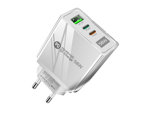 Зарядний пристрій Mirrow USB 2-Type-C Super Charge/Quick Charge 3.0 PD 58W White (FR050841) Зарядний пристрій Mirrow USB 2-Type-C Super Charge/Quick Charge 3.0 PD 58W White (FR050841)