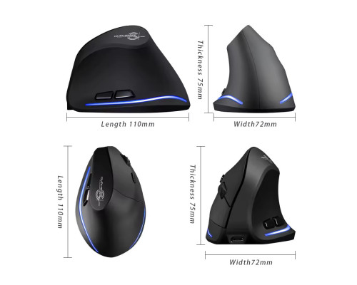 Вертикальна миша бездротова Zelotes F-35 з акумулятором та RGB підсвічуванням Black Вертикальна миша бездротова Zelotes F-35 з акумулятором та RGB підсвічуванням Black