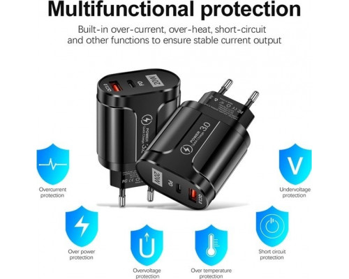 Зарядний пристрій Mirrow USB Type-C Super Charge/Quick Charge 3.0 PD 20W Black (366589741) Зарядний пристрій Mirrow USB Type-C Super Charge/Quick Charge 3.0 PD 20W Black (366589741)