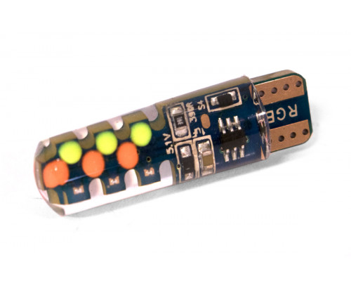 Світлодіодна лампа StarLight T10 12 діодів 12V СОВ / crystal MULTICOLOR / друкована плата Світлодіодна лампа StarLight T10 12 діодів 12V СОВ / crystal MULTICOLOR / друкована плата