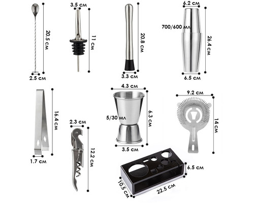 Набір для бару з підставкою Youchen MC-H10 700/600 мл 10 предметів Хром (2642832303)