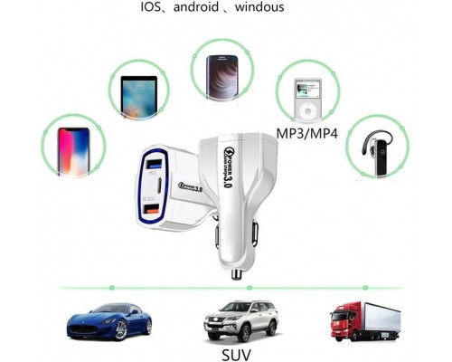 Автомобільний зарядний пристрій No Brand CWa 2USB Type-C PD35W QC 3.0 White (44050554) Автомобільний зарядний пристрій No Brand CWa 2USB Type-C PD35W QC 3.0 White (44050554)