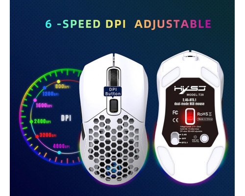 Миша бездротова HXSJ Т28 з акумулятором та RGB підсвічуванням 2,4G+Bluetooth White Миша бездротова HXSJ Т28 з акумулятором та RGB підсвічуванням 2,4G+Bluetooth White