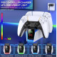 Зарядка для джойстика BebonCool PlayStation 5 PS5 DualSense Dualsense Edge на 2 геймпади з LED RGB Білий