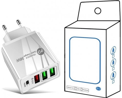 Зарядний пристрій Mirrow 3 USB Type-C Super Charge/Quick Charge 36W White (985741235) Зарядний пристрій Mirrow 3 USB Type-C Super Charge/Quick Charge 36W White (985741235)