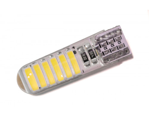 Світлодіодна лампа StarLight T10 12 діодів 7020 12V 1W WHITE / друкована плата в силіконі Світлодіодна лампа StarLight T10 12 діодів 7020 12V 1W WHITE / друкована плата в силіконі