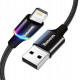 USB кабель Lightning BASEUS для зарядки і синхронізації iPhone iPod iPad c підсвічуванням 2 м Чорний