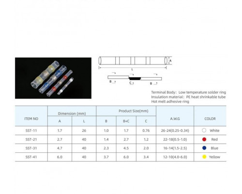 Термозбіжна гільза з припоєм термоусадка 0.25-6.0 мм PWR набір 300 шт (DR050758)