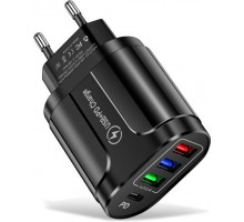 Зарядний пристрій Mirrow 3 USB Type-C Super Charge/Quick Charge 3.0 5V/2.4A Black (355621451)