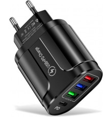 Зарядний пристрій Mirrow 3 USB Type-C Super Charge/Quick Charge 3.0 5V/2.4A Black (355621451)