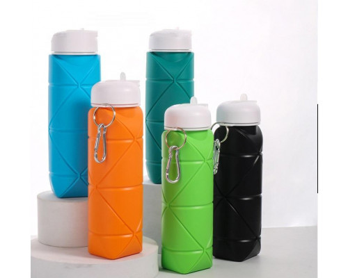 Складна силіконова пляшка для води і напоїв з карабіном water bottle 600 мл Бірюзовий (С051121)