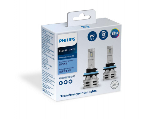 Комплект діодних ламп PHILIPS 11362UE2X2 H11 24W 12-24V Ultinon Essential G2 6500K Комплект діодних ламп PHILIPS 11362UE2X2 H11 24W 12-24V Ultinon Essential G2 6500K