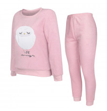 Жіноча тепла піжама Lesko Owl Pink 2XL костюм для дому
