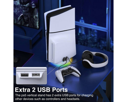 Вертикальний стенд BebonCool для Sony PlayStation Slim з RGB підсвічуванням та 2 USB Hub Білий Вертикальний стенд BebonCool для Sony PlayStation Slim з RGB підсвічуванням та 2 USB Hub Білий