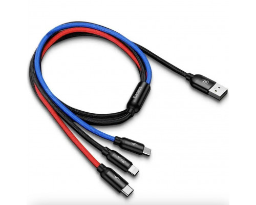 Універсальний USB кабель BASEUS 3 in 1 для заряджання пристроїв USB Type-C Micro USB Lightning 1.2 м Чорний Універсальний USB кабель BASEUS 3 in 1 для заряджання пристроїв USB Type-C Micro USB Lightning 1.2 м Чорний