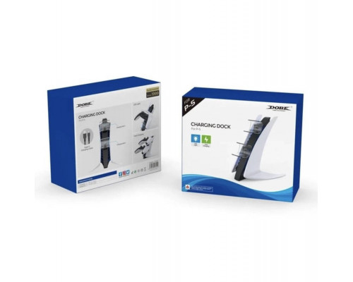 Зарядка для джойстика PS5 Dobe P5 DualSense на 2 геймпади з LED підсвічуванням P5V Світло-сірий Зарядка для джойстика PS5 Dobe P5 DualSense на 2 геймпади з LED підсвічуванням P5V Світло-сірий