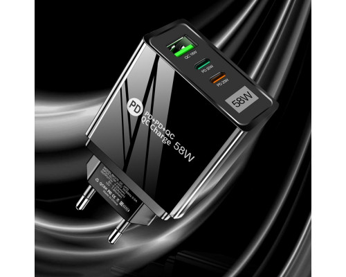 Зарядний пристрій Mirrow USB 2-Type-C Super Charge/Quick Charge 3.0 PD 58W Black (FR050840)