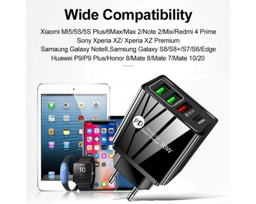 Зарядний пристрій Mirrow 3 USB Type-C Super Charge/Quick Charge 36W Black (498567566) Зарядний пристрій Mirrow 3 USB Type-C Super Charge/Quick Charge 36W Black (498567566)