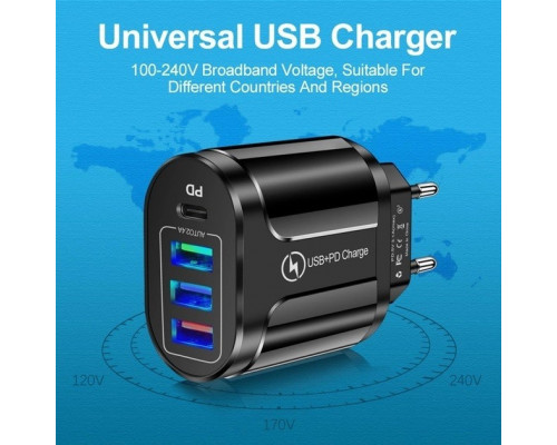 Зарядний пристрій Mirrow 3 USB Type-C Super Charge/Quick Charge 3.0 5V/2.4A Black (355621451) Зарядний пристрій Mirrow 3 USB Type-C Super Charge/Quick Charge 3.0 5V/2.4A Black (355621451)