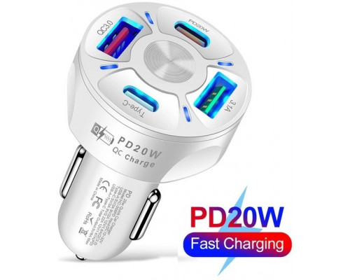 Автомобільний зарядний пристрій No Brand CWa 2USB 2Type-C PD20W QC 3.0 White (3650552) Автомобільний зарядний пристрій No Brand CWa 2USB 2Type-C PD20W QC 3.0 White (3650552)