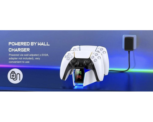 Зарядка для джойстика BebonCool PlayStation 5 PS5 DualSense Dualsense Edge на 2 геймпади з LED RGB Білий Зарядка для джойстика BebonCool PlayStation 5 PS5 DualSense Dualsense Edge на 2 геймпади з LED RGB Білий