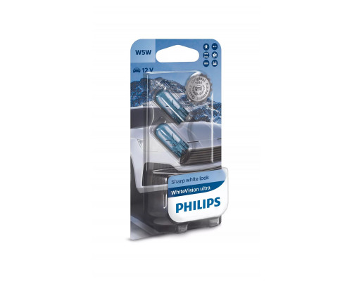 Автолампа Philips 12961WVUB2 W5W 12V W2.1X9.5d WhiteVision ultra +60% (3300K) 2шт./блістер Автолампа Philips 12961WVUB2 W5W 12V W2.1X9.5d WhiteVision ultra +60% (3300K) 2шт./блістер