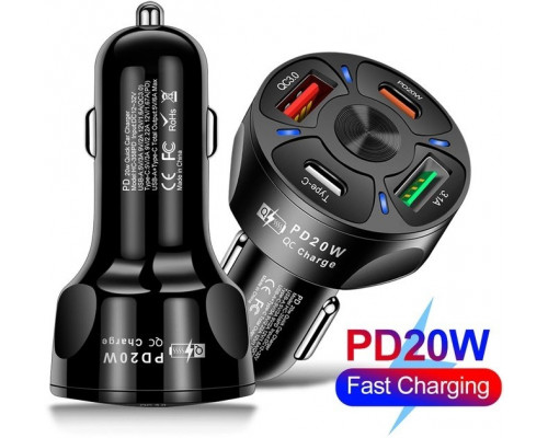 Автомобільний зарядний пристрій No Brand CWa 2USB 2Type-C PD20W QC 3.0 Black (70250551) Автомобільний зарядний пристрій No Brand CWa 2USB 2Type-C PD20W QC 3.0 Black (70250551)