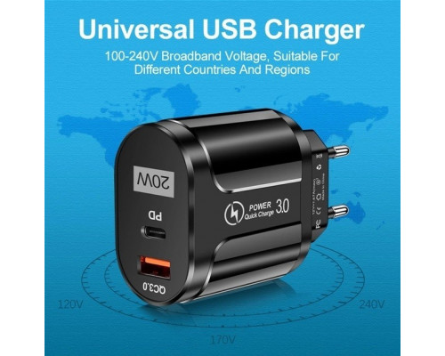 Зарядний пристрій Mirrow USB Type-C Super Charge/Quick Charge 3.0 PD 20W Black (366589741) Зарядний пристрій Mirrow USB Type-C Super Charge/Quick Charge 3.0 PD 20W Black (366589741)