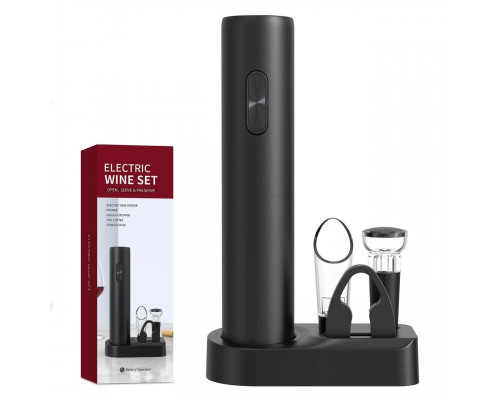 Набір для вина BAR 5в1 штопор на батарейках/аератор/пробка/ніж для фольги 5 предметів Чорний (C051397)
