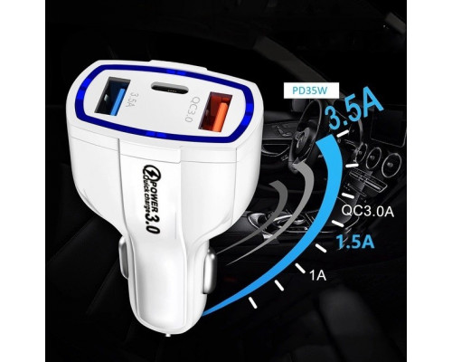 Автомобільний зарядний пристрій No Brand CWa 2USB Type-C PD35W QC 3.0 White (44050554) Автомобільний зарядний пристрій No Brand CWa 2USB Type-C PD35W QC 3.0 White (44050554)