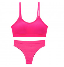 Безшовний комплект білизни No Brand 0202# Рожевий електрик L 80 ABC в рубчик труси та топ
