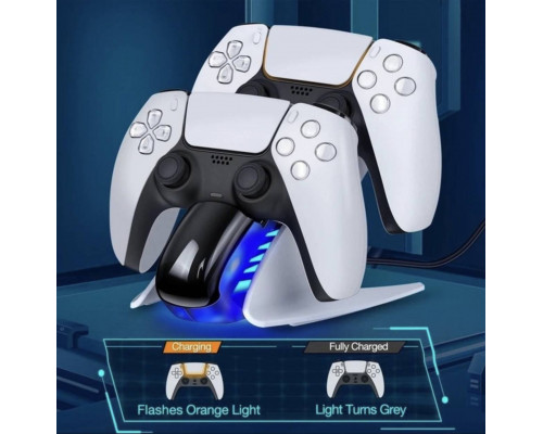 Зарядка для джойстика PS5 Dobe PlayStation 5 PS5 DualSense на 2 геймпади з LED підсвічуванням P5V Білий Зарядка для джойстика PS5 Dobe PlayStation 5 PS5 DualSense на 2 геймпади з LED підсвічуванням P5V Білий